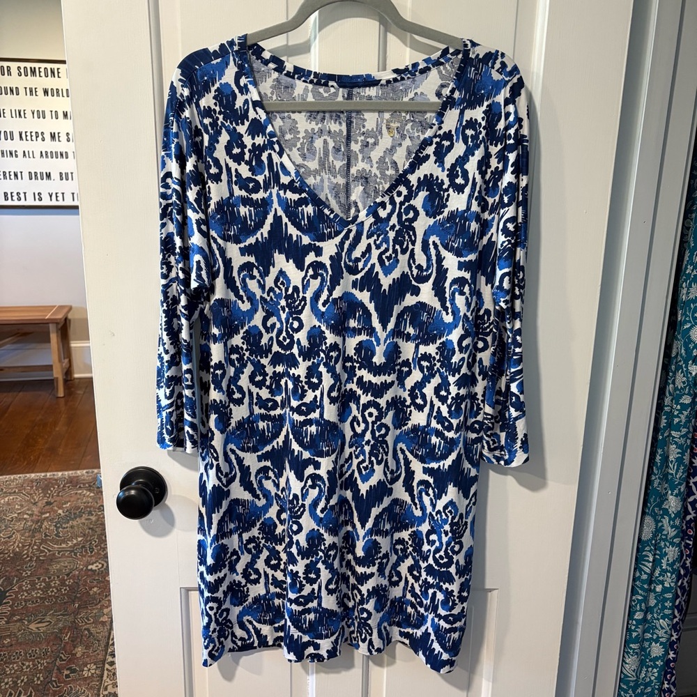 Lilly Pulitzer Blue and White Patterned Women's Dress